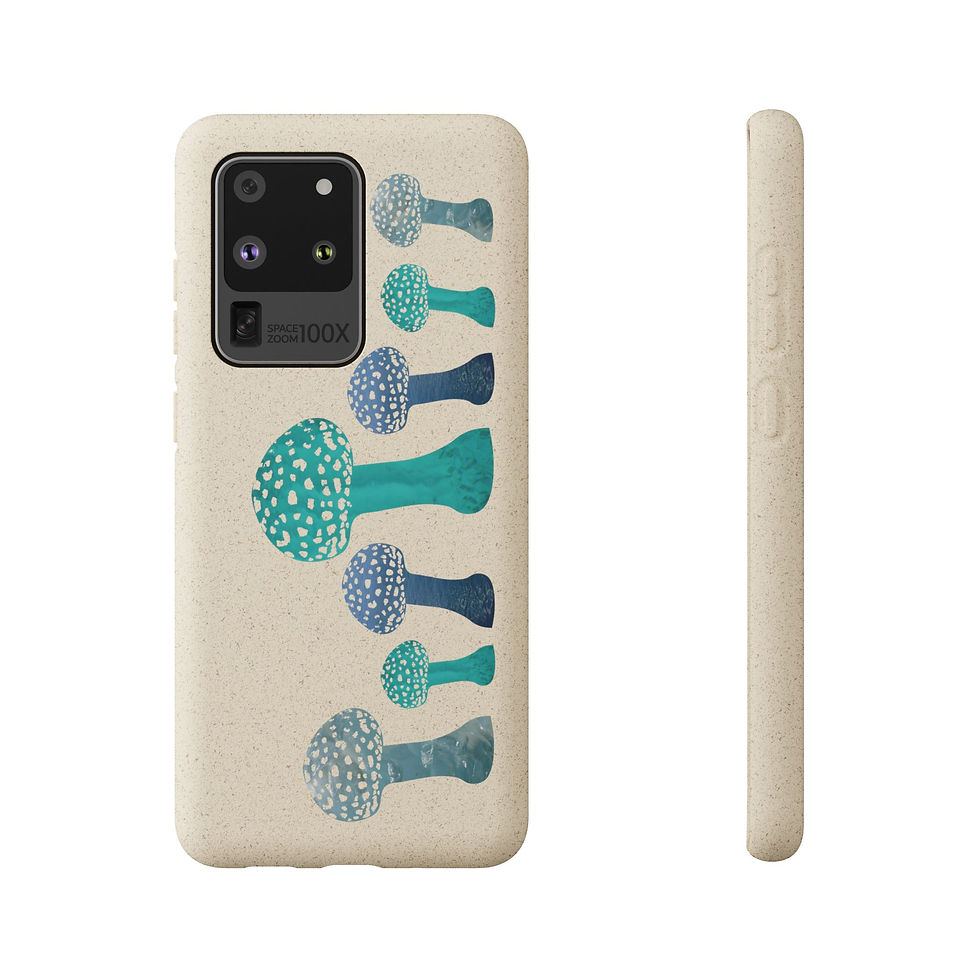 Thumbnail: biodegradable plastic-free phone case with vibrant toadstool graphics coloured by real photos of nature