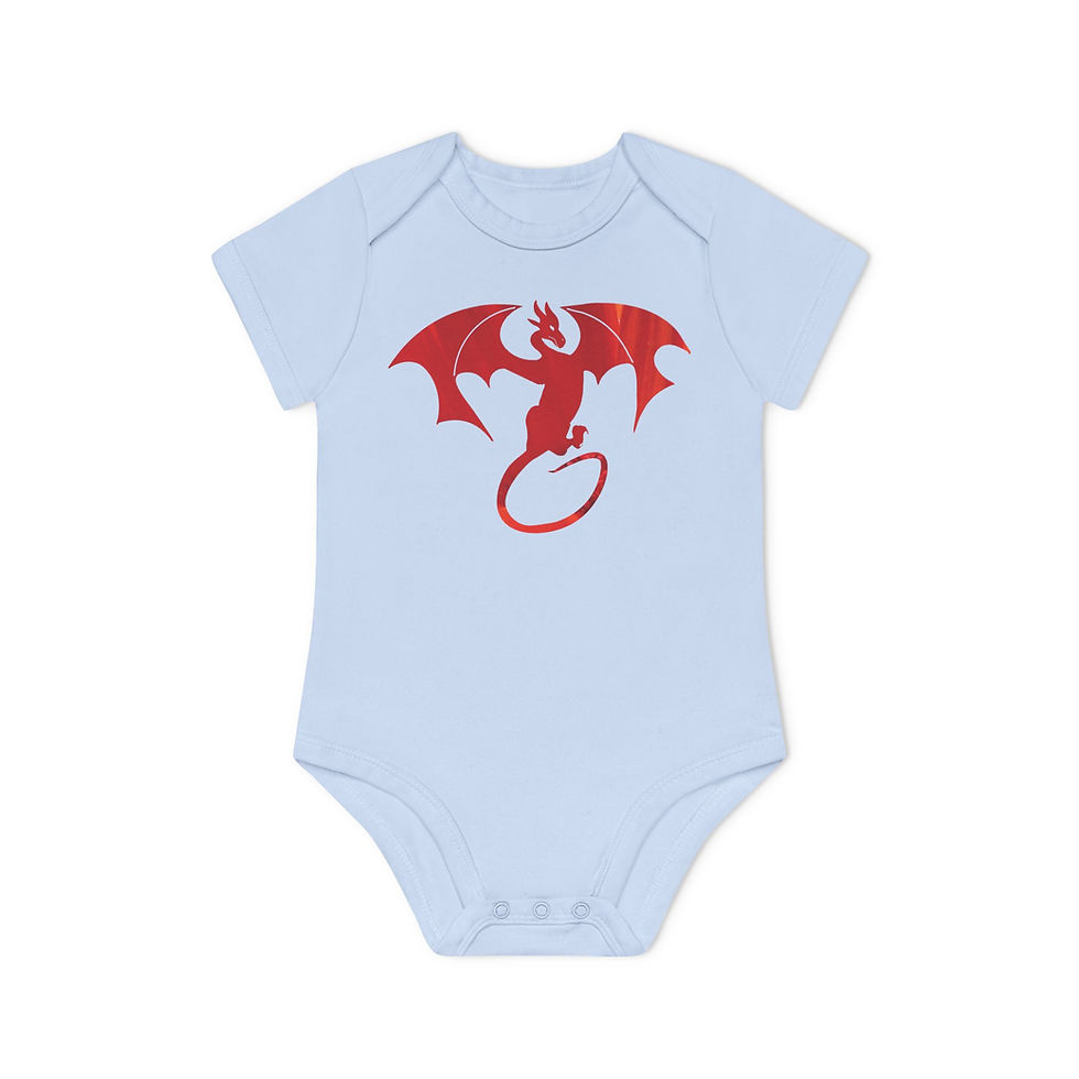 organic cotton baby body suit with bold dragon fantasy graphic designed by Nat-Ts