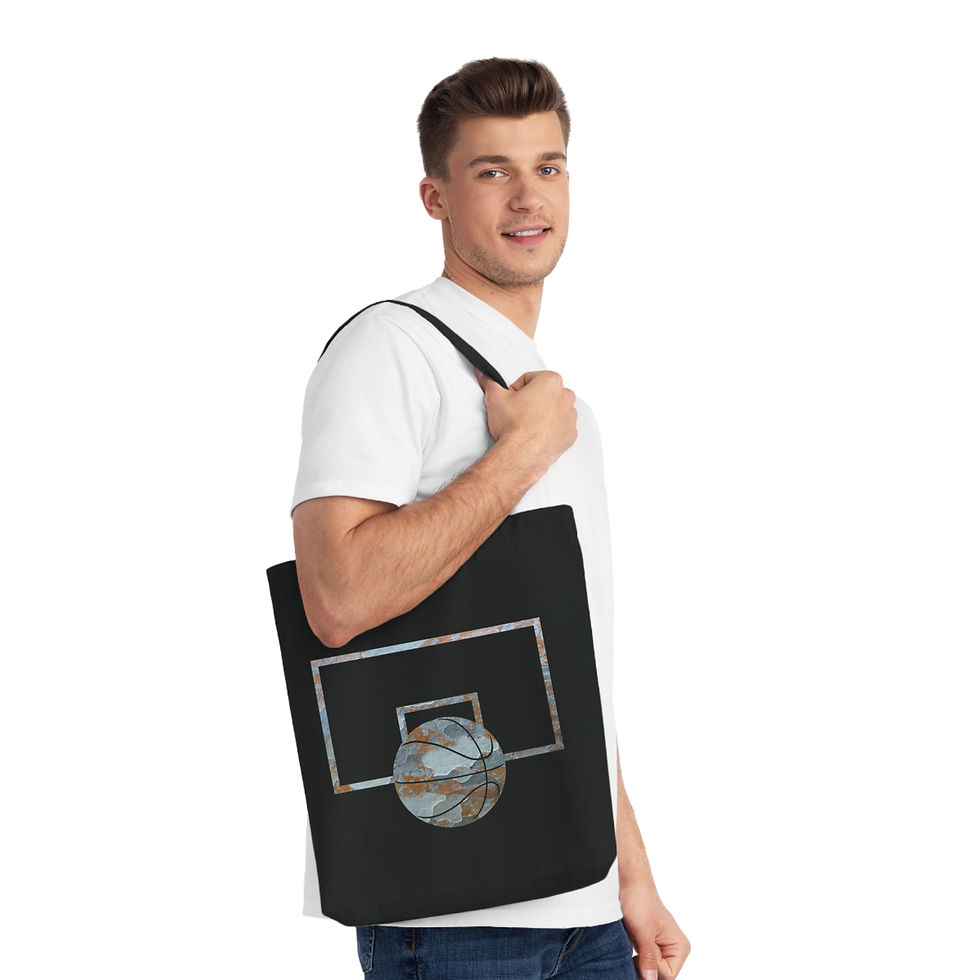 eco friendly tote bag with basketball graphic designed by Nat-Ts and coloured by nature