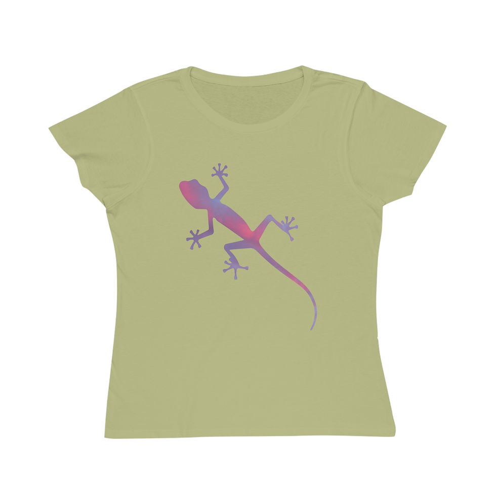 organic cotton women's t-shirt with Nat-Ts' adorable gecko graphic coloured by a photo of nature