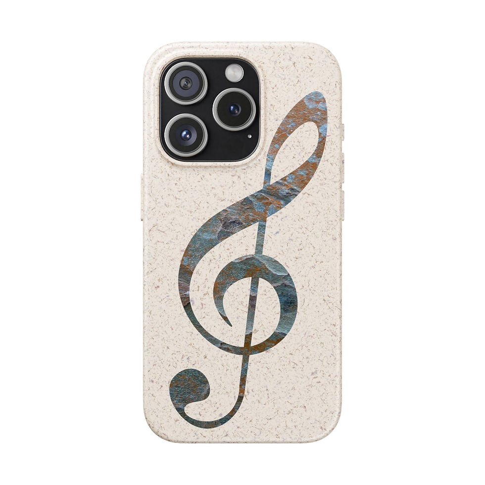 Thumbnail: biodegradable plastic-free phone case with graphic of a treble clef coloured by a real photo of nature