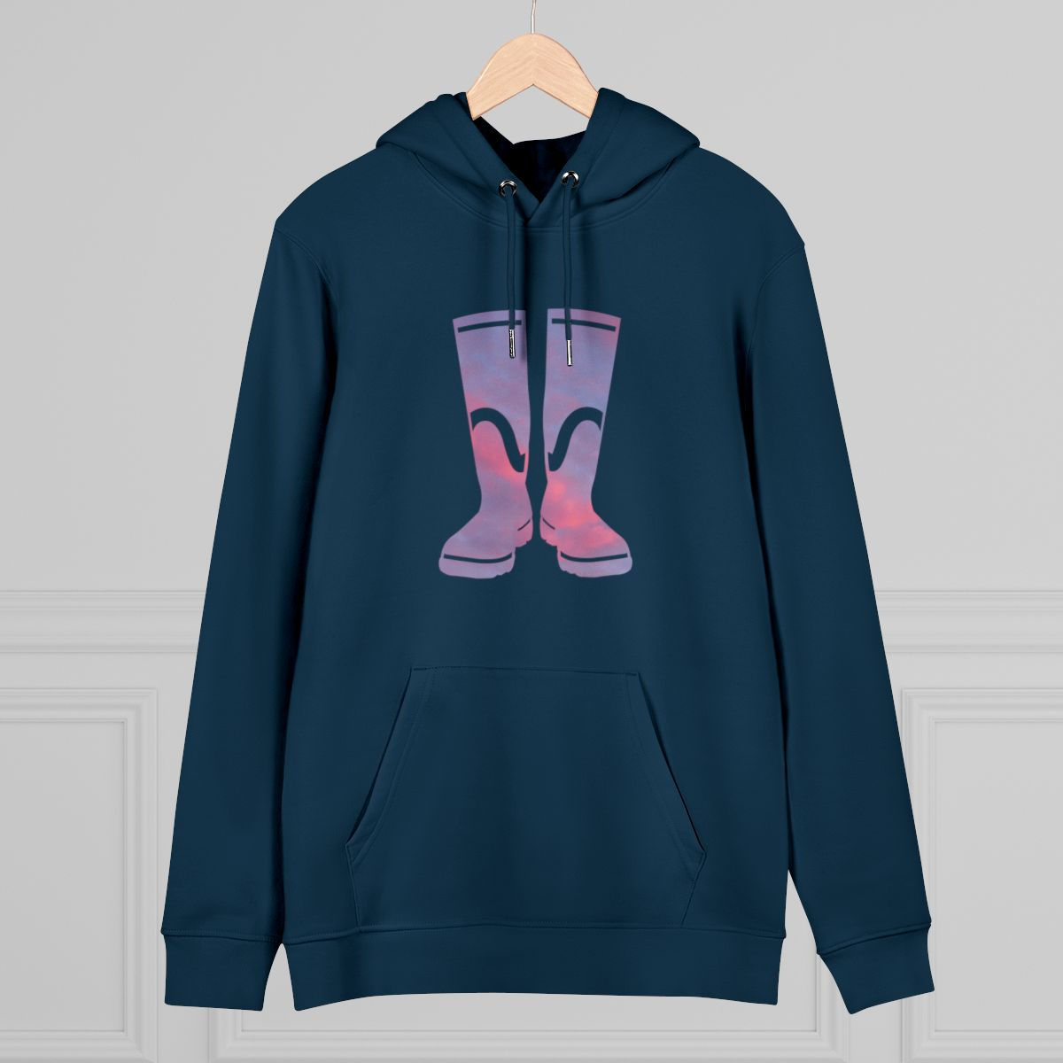 eco friendly adult unisex hoodie with gumboots graphic by Nat-Ts