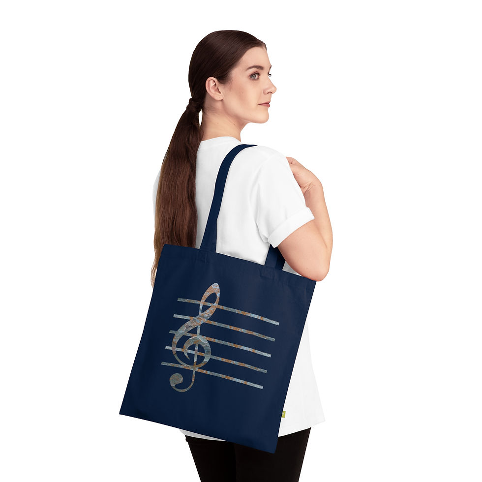 organic cotton tote bag with unique treble clef music graphic coloured by real photos of nature