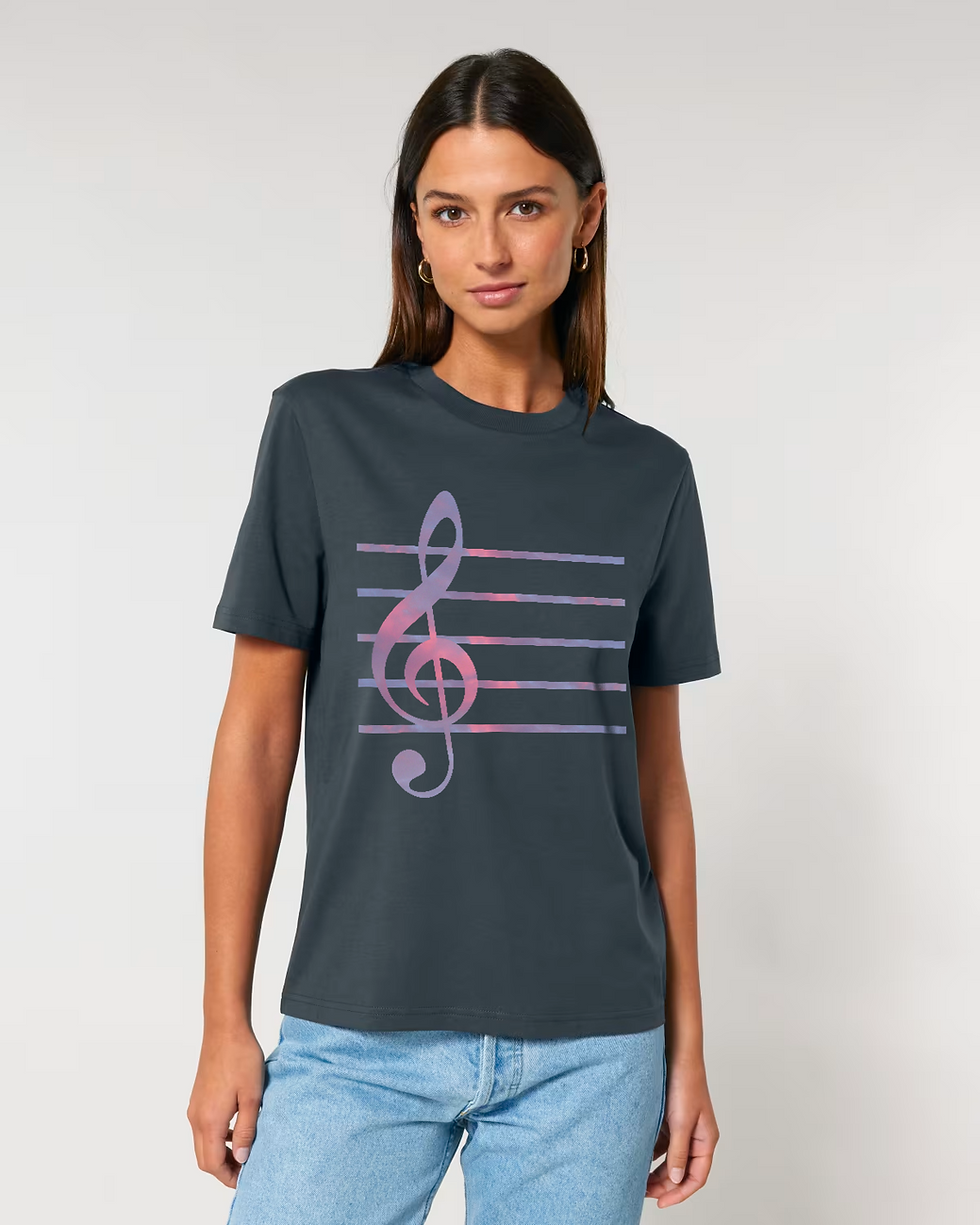 Thumbnail: organic cotton adult t-shirt with treble clef music graphic by Nat-Ts