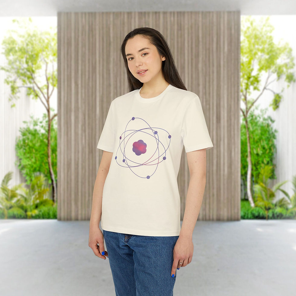 organic cotton adult unisex t shirt with atom science graphic by Nat-Ts