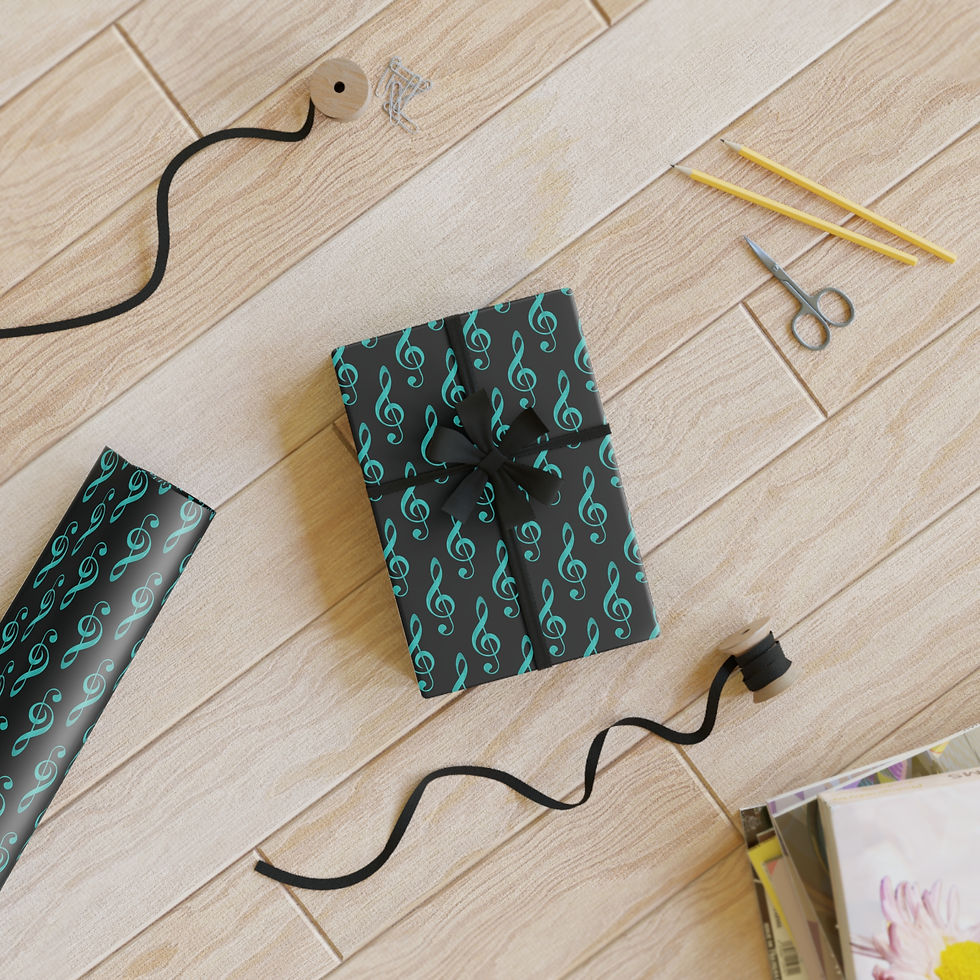 Thumbnail: sustainably sourced premium gift wrap with treble clef music graphic by Nat-Ts
