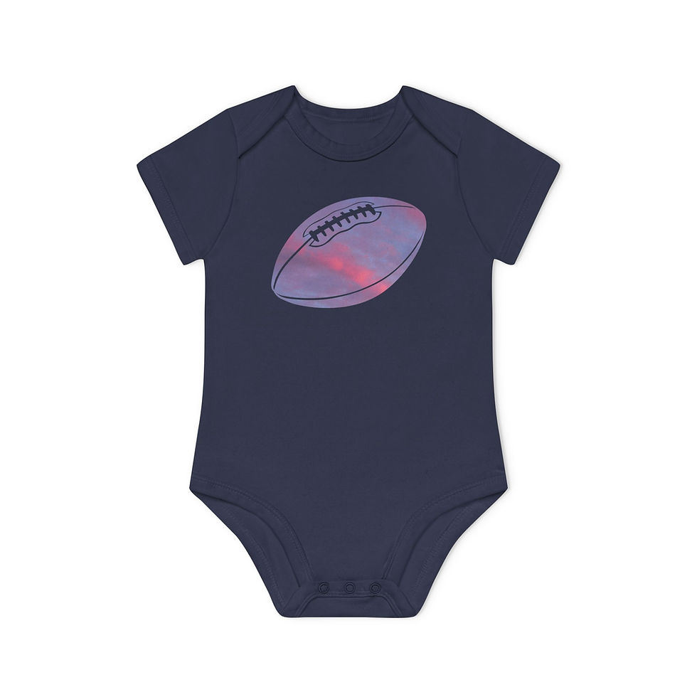 organic cotton, super cute baby body suit with American football sports graphic designed by Nat-Ts