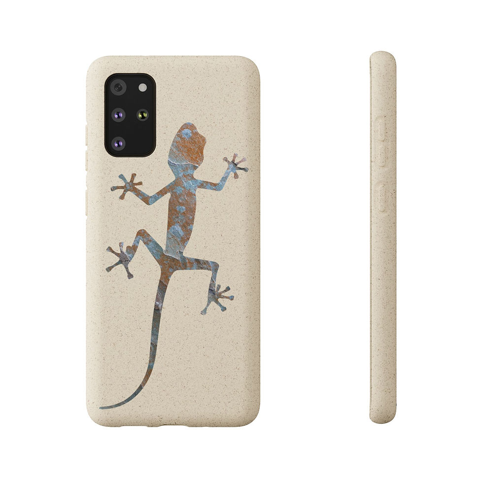 Thumbnail: biodegradable plastic free phone case with a Nat-Ts gecko graphic coloured by a real photo of nature