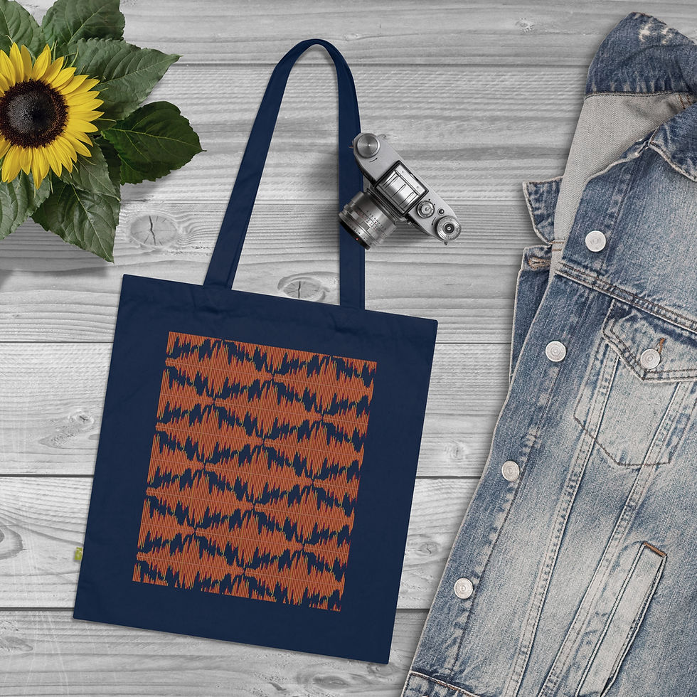 organic cotton tote bag with soundwave music graphic coloured by real photos of nature