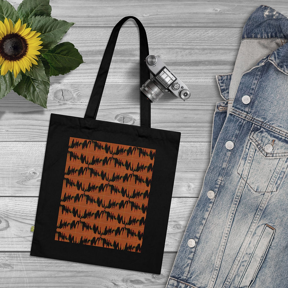 Thumbnail: organic cotton tote bag with soundwave music graphic coloured by real photos of nature