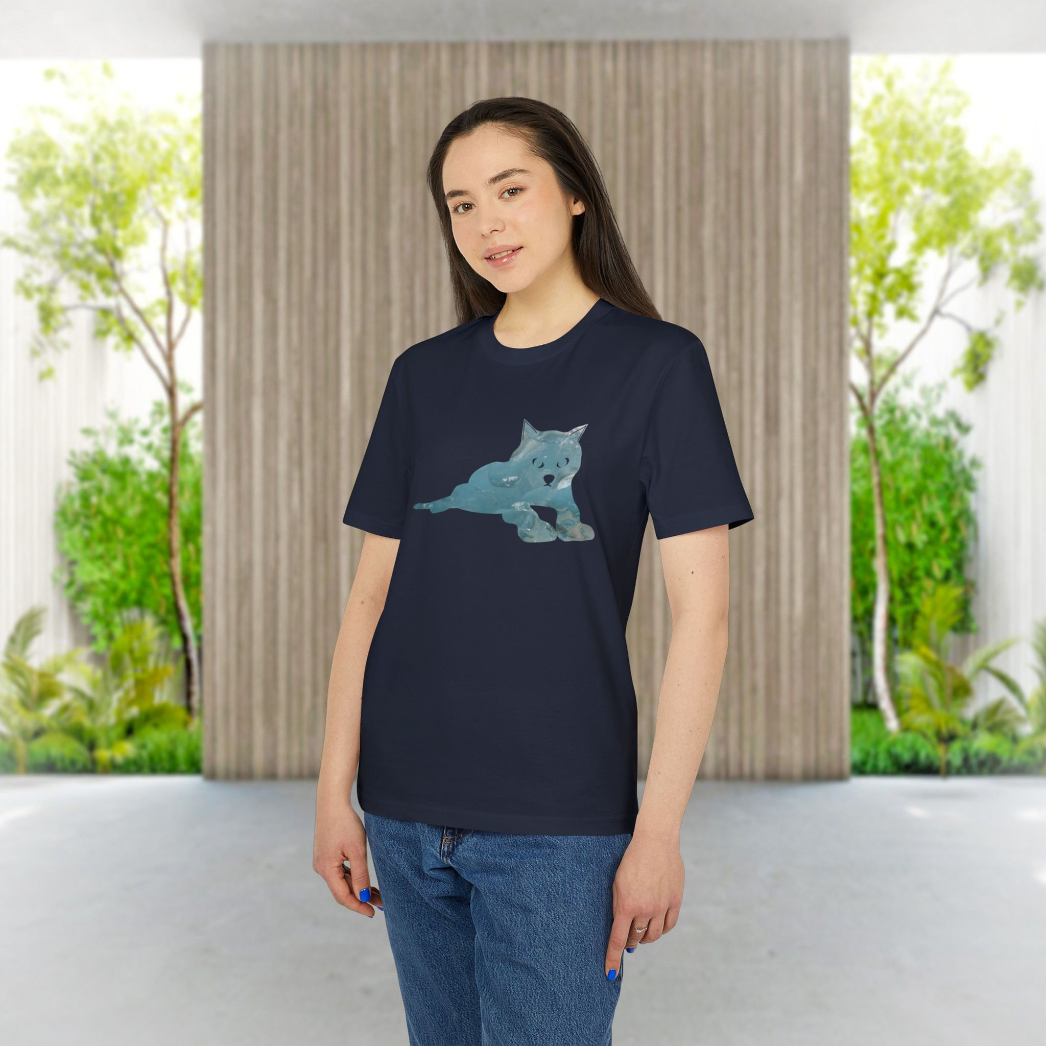 organic adult unisex t shirt with adorable cat print designed by Nat-Ts