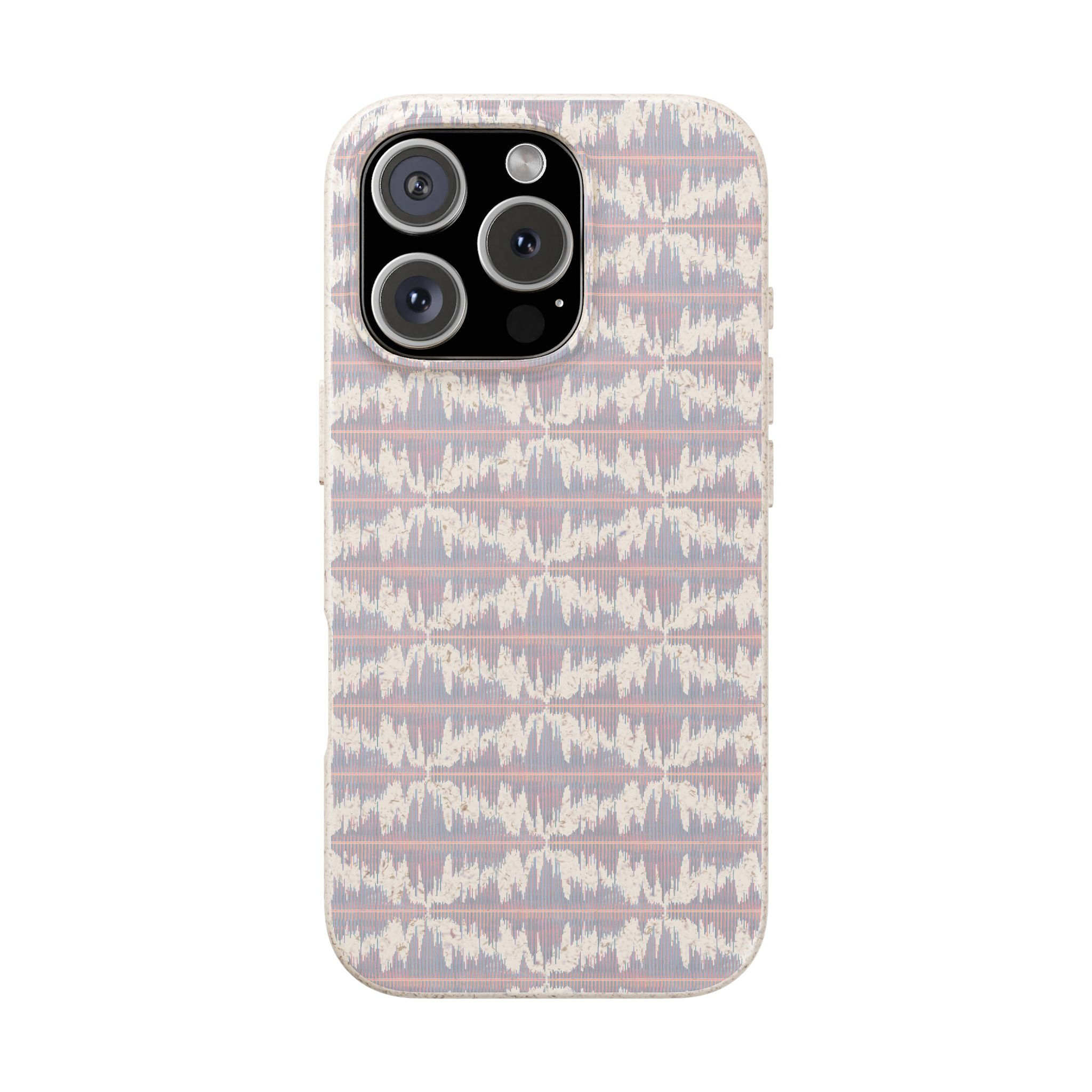 biodegradable plastic-free phone case with unique music soundwave graphics coloured by unfiltered photos of nature