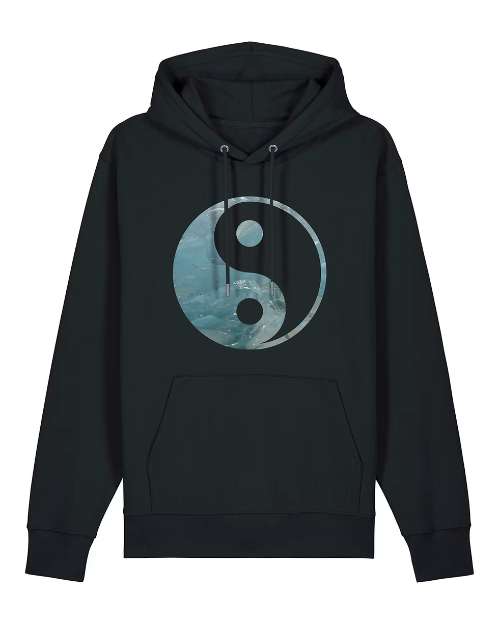 Thumbnail: organic cotton adult hoodie with Yin Yang graphic coloured by a photo of nature