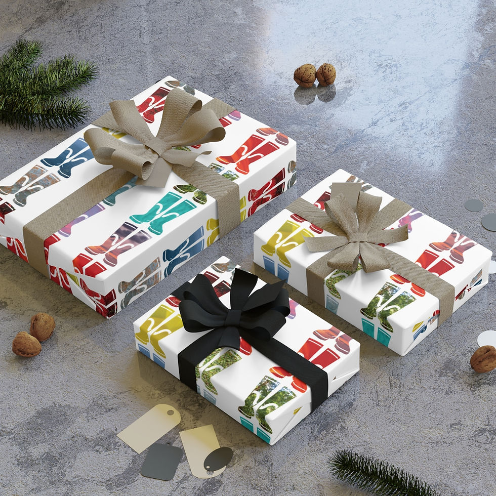 sustainably sourced premium gift wrap with gumboots graphic by Nat-Ts