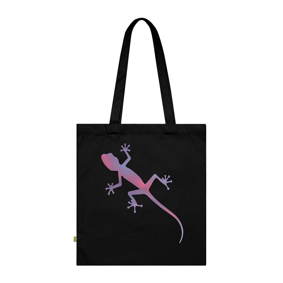 organic cotton tote bag with gorgeous gecko graphic coloured by a real photo of nature