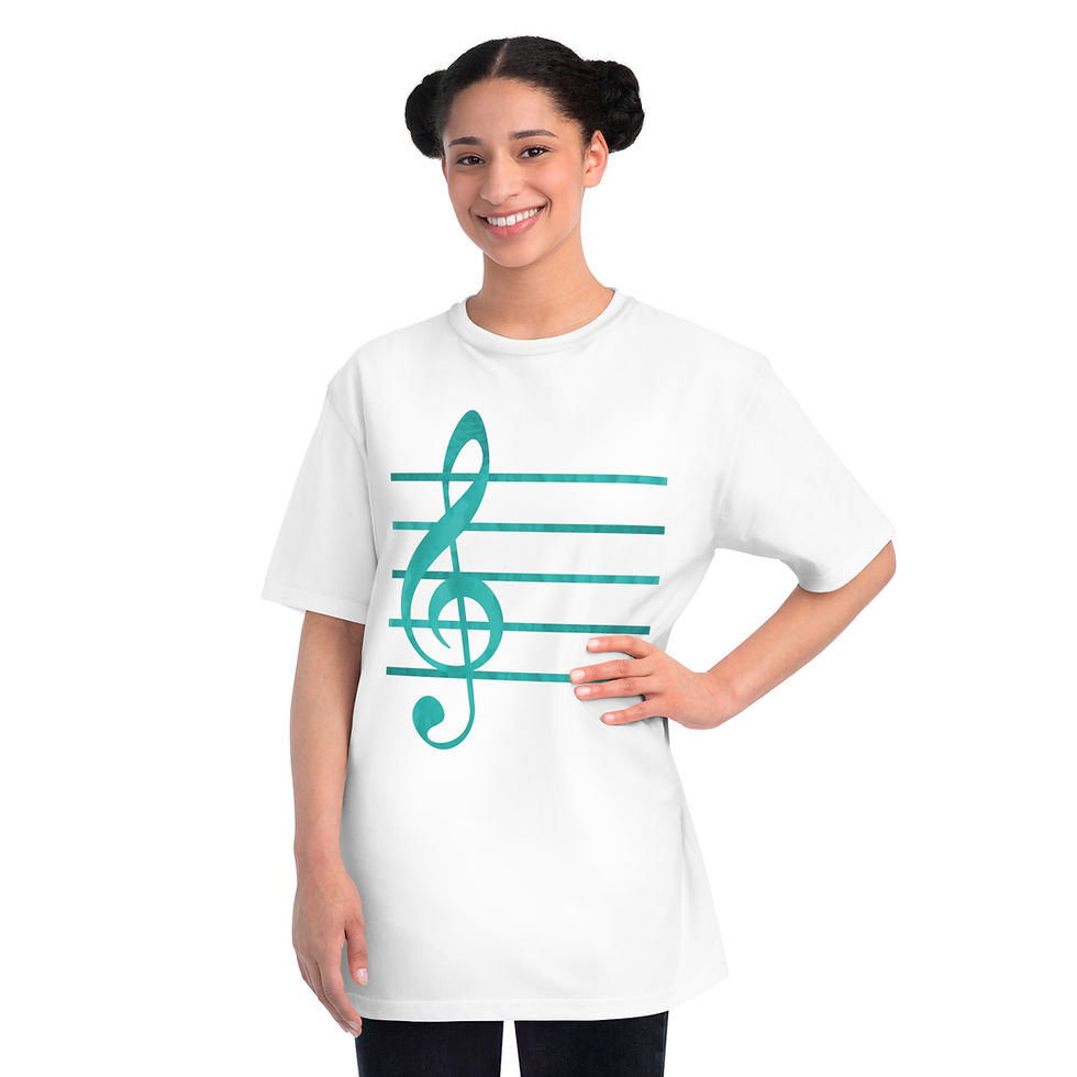 Thumbnail: organic cotton unisex adult t-shirt with nature-inspired treble clef music print by Nat-Ts