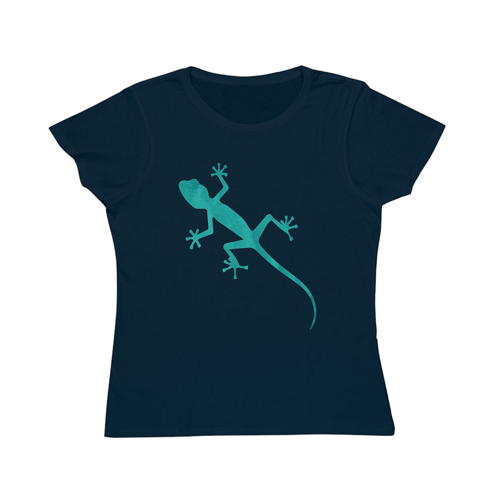 Thumbnail: organic cotton women's t-shirt with Nat-Ts' adorable gecko graphic coloured by a photo of nature
