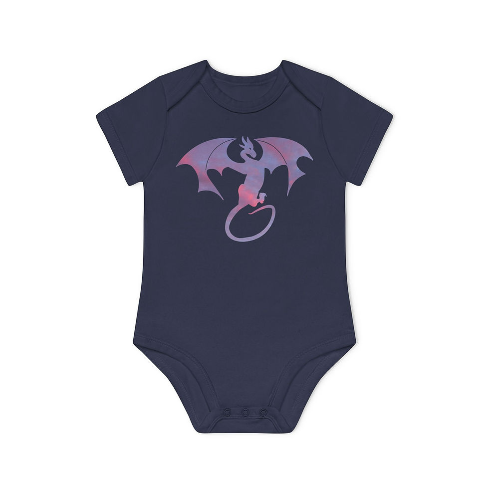 organic cotton baby body suit with bold dragon fantasy graphic designed by Nat-Ts