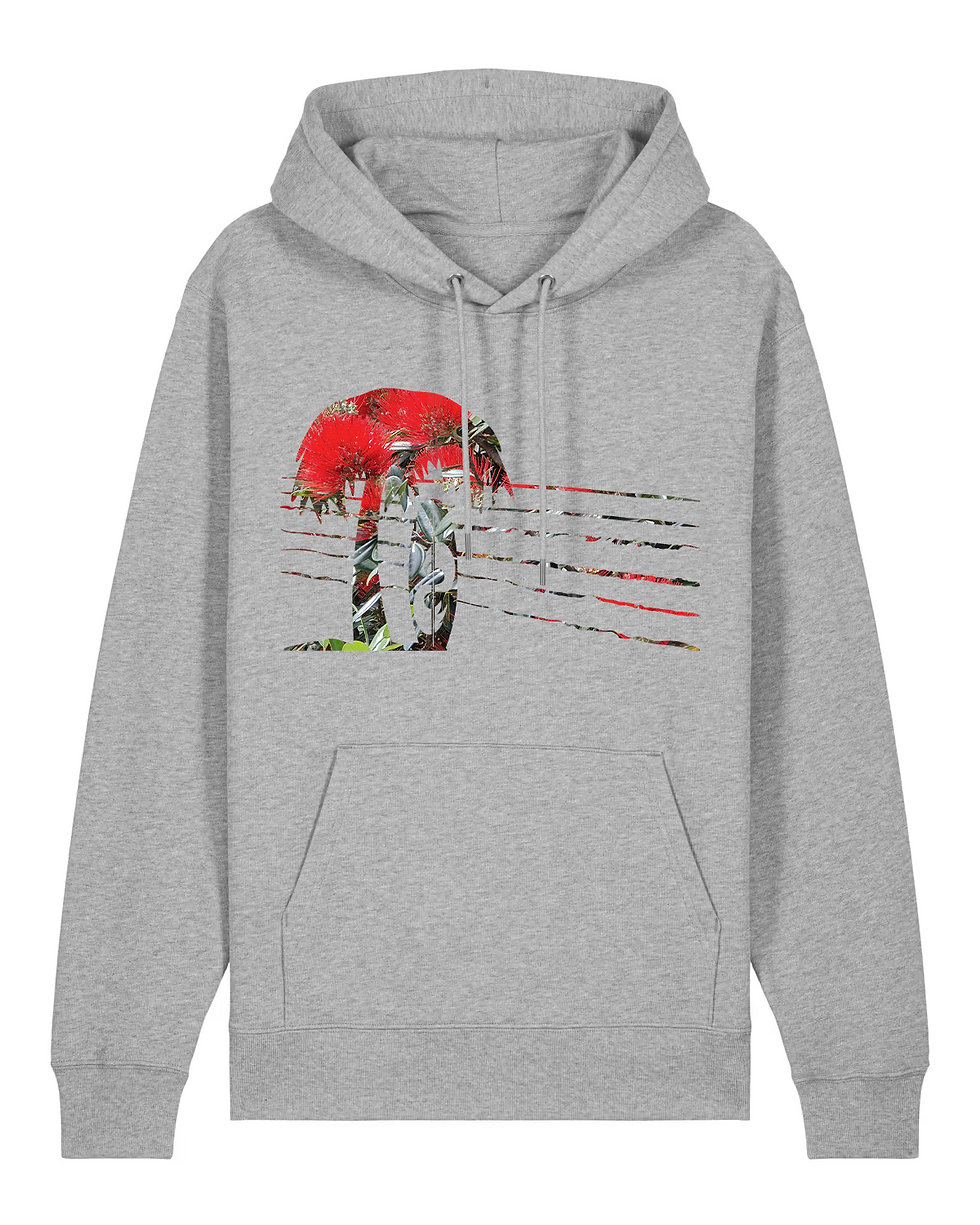 Thumbnail: Organic cotton adult hoodie with Surfboard & Palm Tree tropical summer graphic coloured by a photo of nature