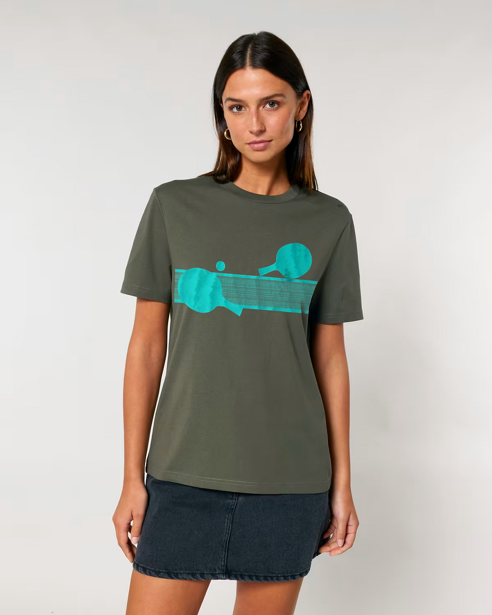 Thumbnail: Organic cotton adult t-shirt with table tennis sport graphics coloured by photos of nature