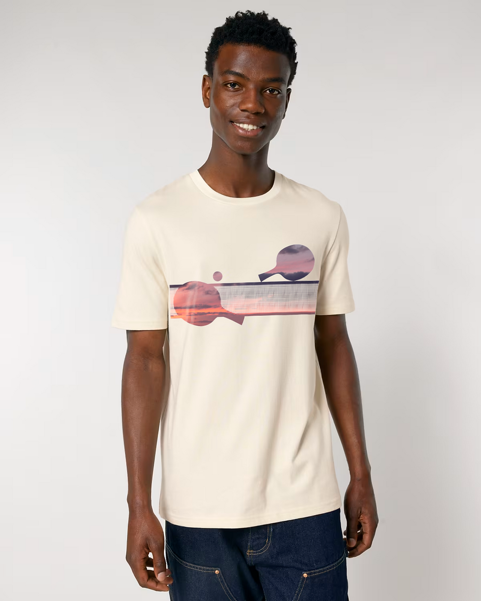 Thumbnail: Organic cotton adult t-shirt with table tennis sport graphics coloured by photos of nature