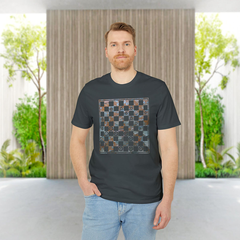 unisex adult organic t shirt with draughts board game graphic by Nat-Ts