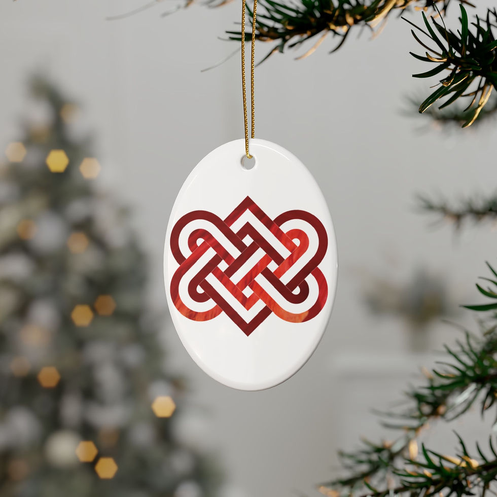 Thumbnail: eco-friendly ceramic hanging ornaments with a Celtic-inspired knot of entwined hearts, by Nat-Ts