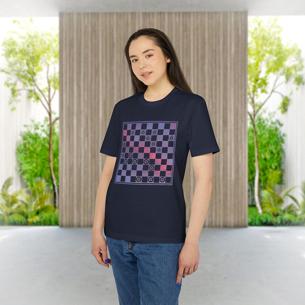 unisex adult organic t shirt with draughts board game graphic by Nat-Ts
