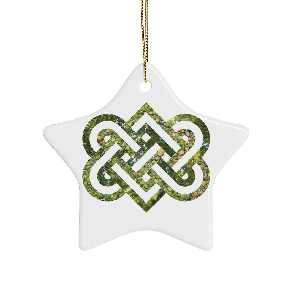 Thumbnail: eco-friendly ceramic hanging ornaments with a Celtic-inspired knot of entwined hearts, by Nat-Ts