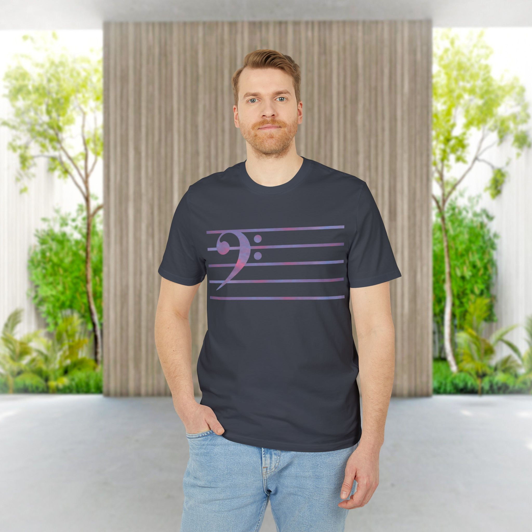 organic adult unisex t shirt with bass clef music graphic by Nat-Ts