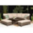 Hazel | Corner Sofa with Rising Table and 2 Benches in Brown Rattan