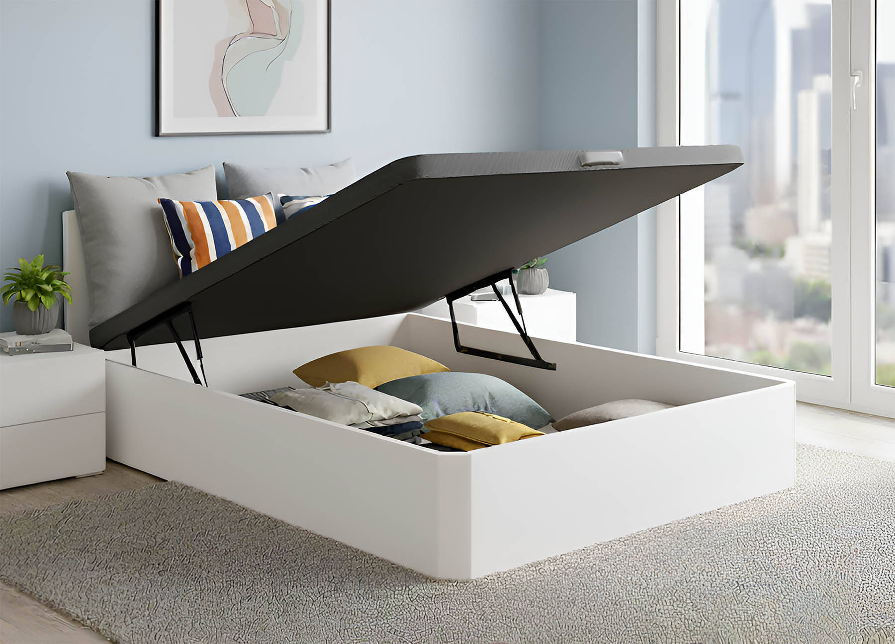 Berlin 30mm White / Grey Lift-Up Storage King Sized Bed, 150 x 190 x 3