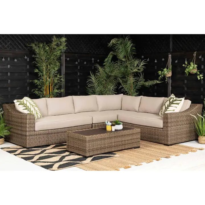 Halley | Extra Large Modular Corner Sofa with Coffee Table in Brown Rattan