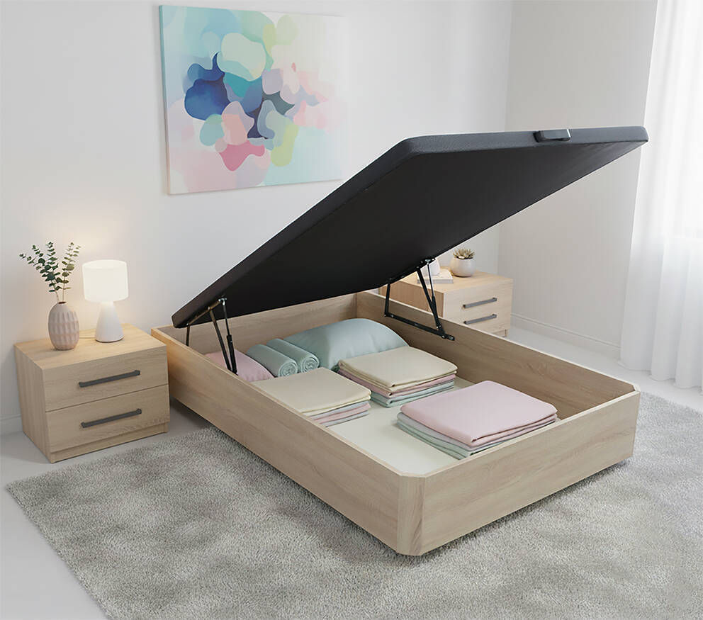 Athenas 22mm Grey / Oak Lift-Up Storage King Sized Bed, 150 x 190