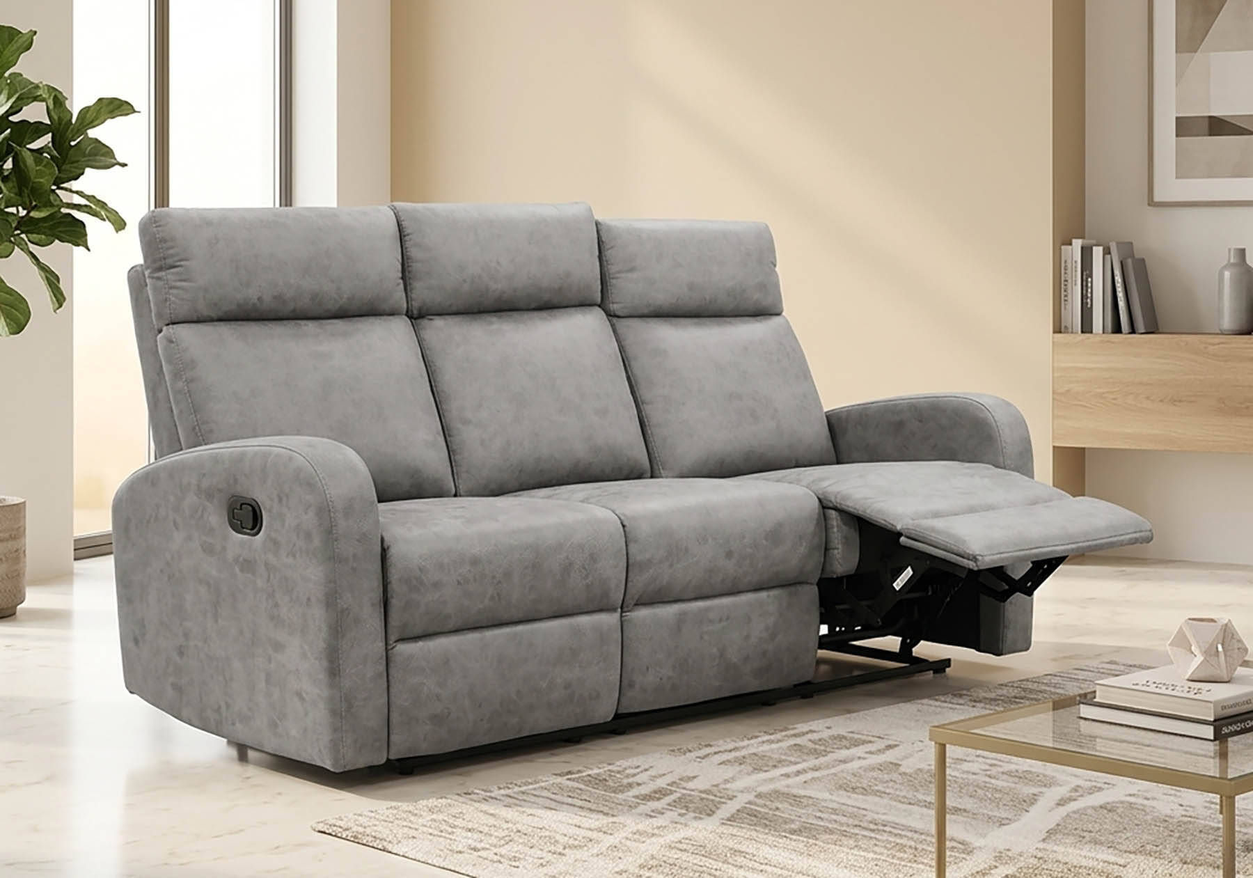 Giulia 3 Seater Cement Reclinable Sofa, 178cm