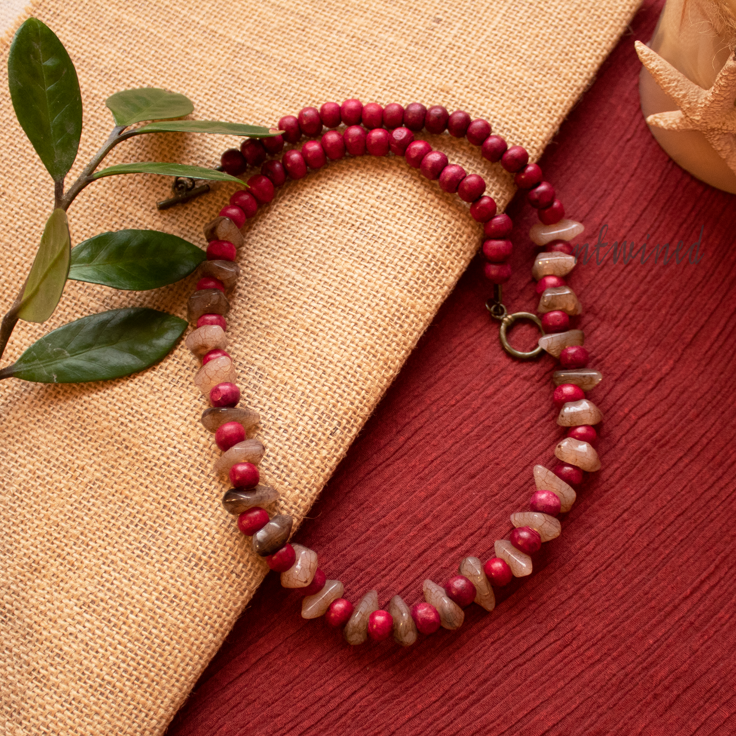 Maroon bead necklace