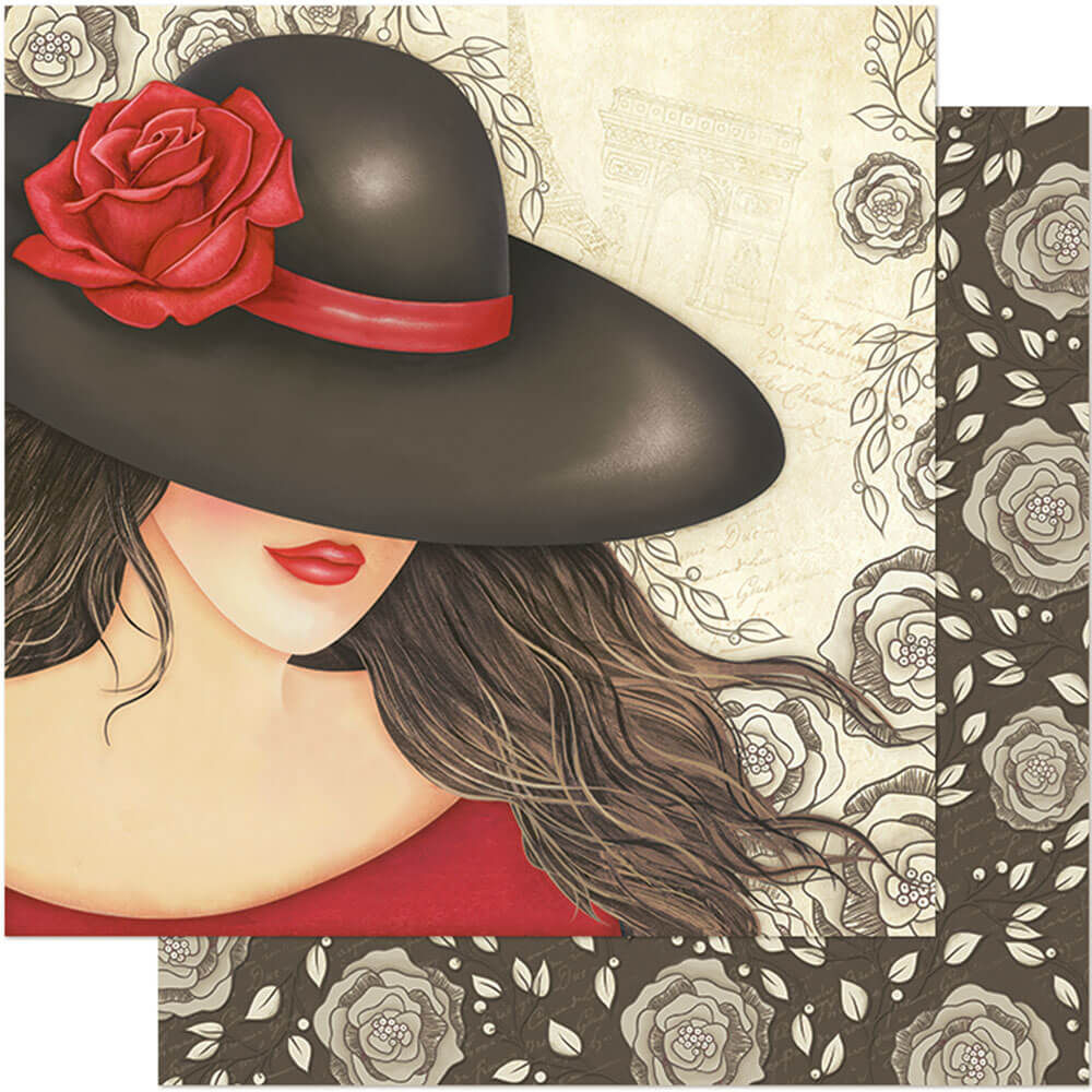 PAPEL PARA SCRAPBOOK DUPLA FACE - DAMA / FLORAL - SD-0334