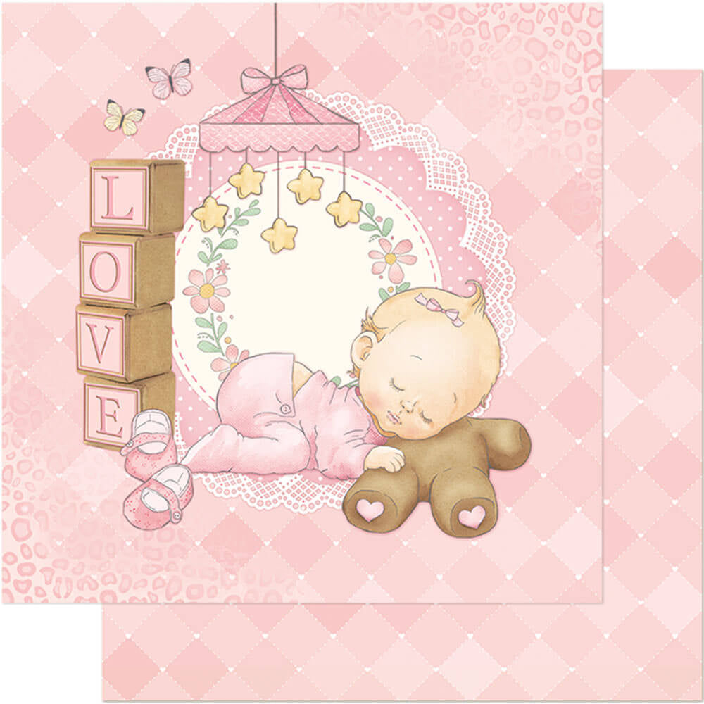 SD-0680 - PAPEL PARA SCRAPBOOK DUPLA FACE - BEBÊ DORMINDO,BLOCOS,ROSA