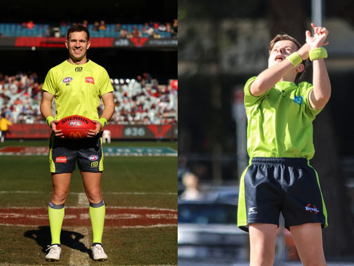 AFL Umpire Nick Jankovskis joins junior umpire James Gunther