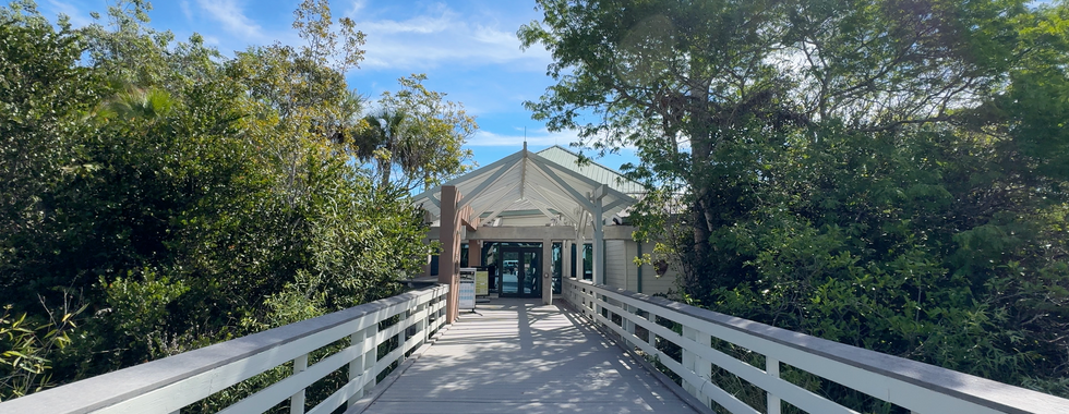 Boardwalk leading up to the entrance to the Ernest F Coe Visitor Center in the Everglades National Park