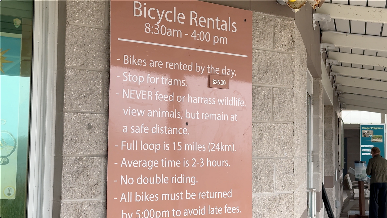 Sign displaying the Bicycle Rental information at Shark Valley