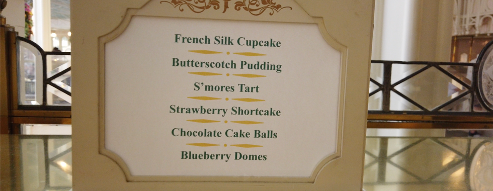Sign displaying the dessert options at the Crystal Palace
