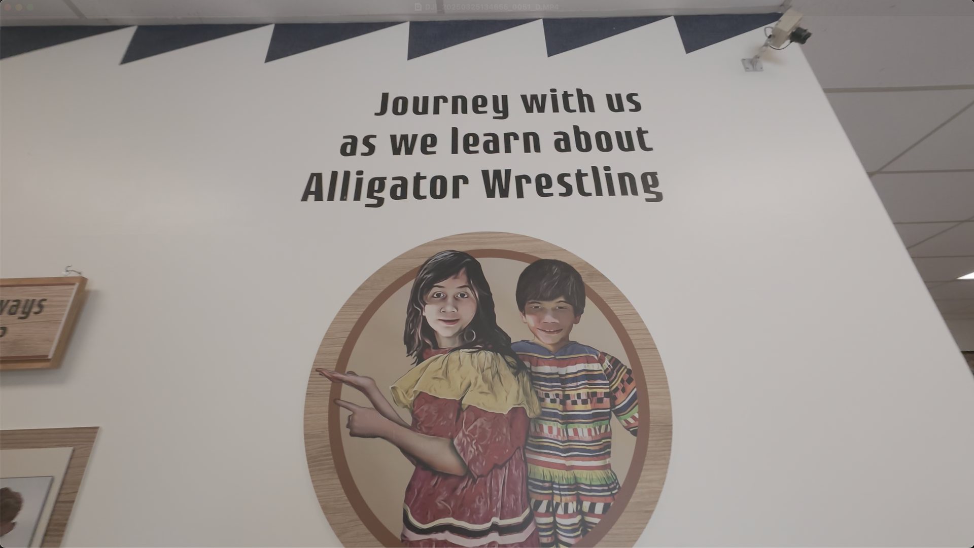 Display on the wall marking the start of the history of alligator wrestling at the Oasis Visitor Center