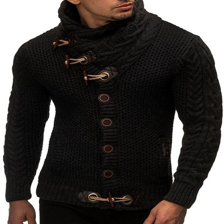 Thumbnail: Turtleneck Sweater Men Casual Solid Color Plus Size Button Knit
