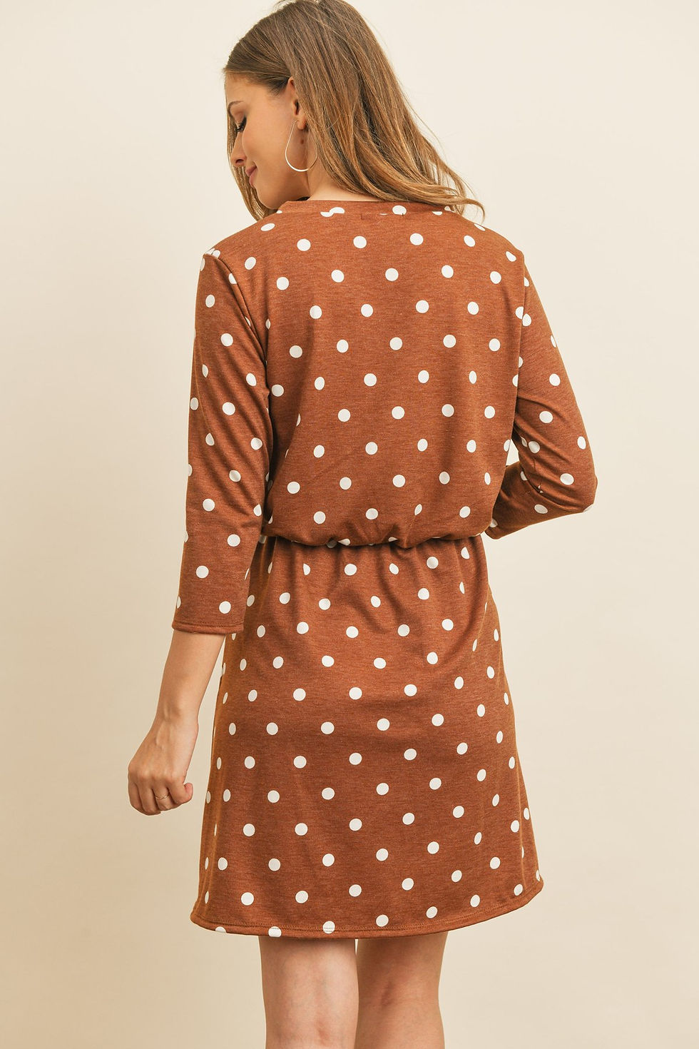 Thumbnail: Polka Dot Print French Terry Cinch Waist Tie Front Dress With Pockets