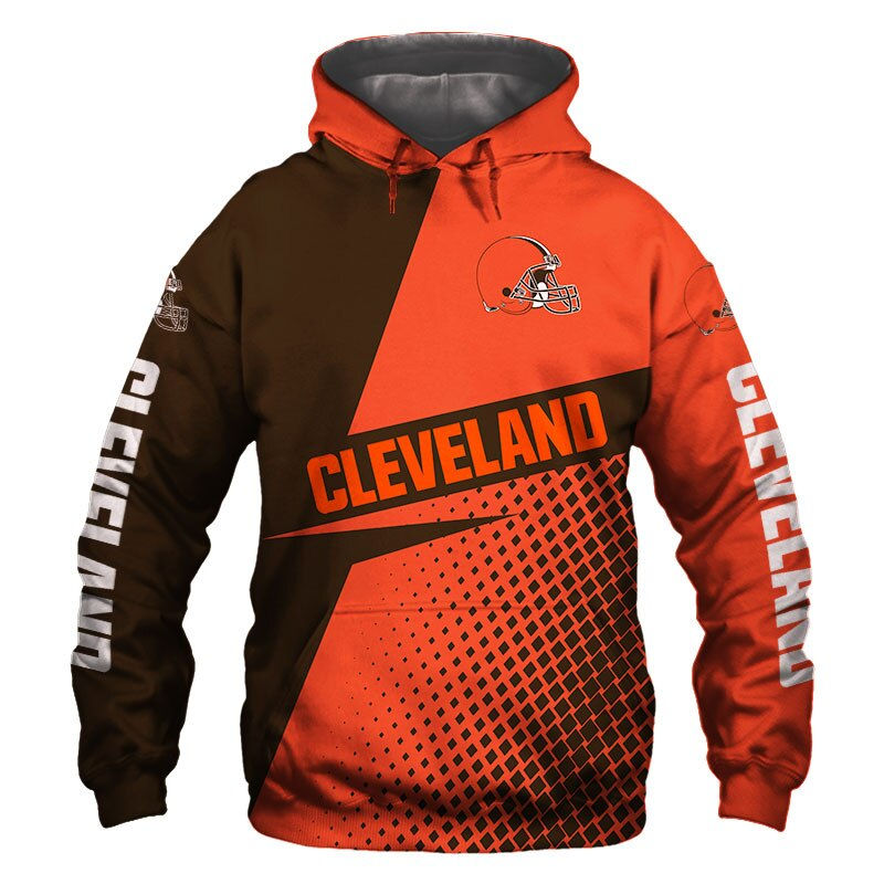 Thumbnail: Cleveland Men's Long Sleeve Casual Browns Hoodie White  Design 3D Sweatshirts