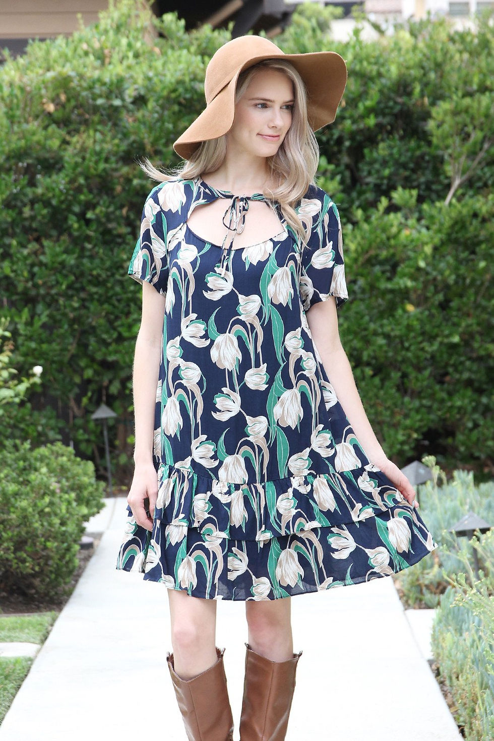 Thumbnail: Short Sleeve Floral Ruffle Dress