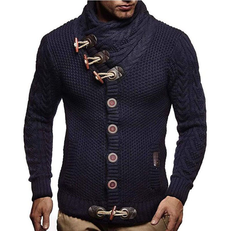 Thumbnail: Turtleneck Sweater Men Casual Solid Color Plus Size Button Knit
