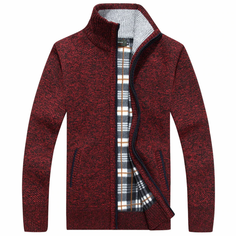 Thumbnail: Fleece Cashmere Slim Fat Wool Zipper Casual Sweater Men Knitted Coat AF1383