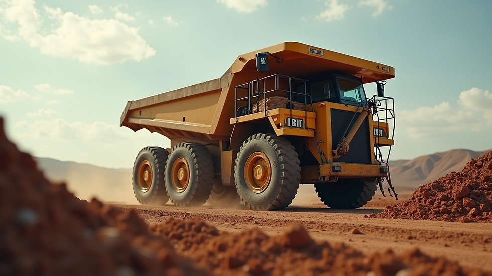 Close-up view of a dump truck hauling away cleared land debris